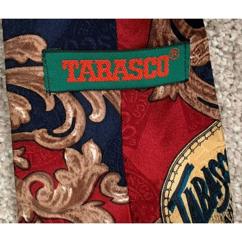 TABASCO 100% Men's Silk Tie Necktie Multicolor‎ Hot Sauce 3 3/4 X 65 Extra Long